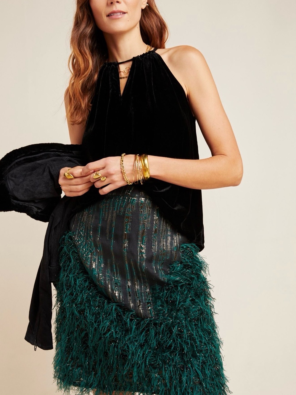 Maeve for Anthropology Jessa Feathered Mini Skirt